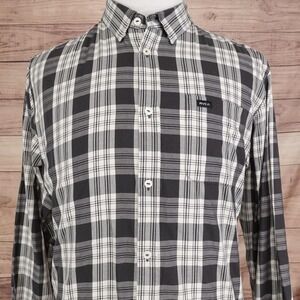RVCA Shirt Mens XL Black Gray Plaid Long Sleeve Button Front Slim Fit Casual